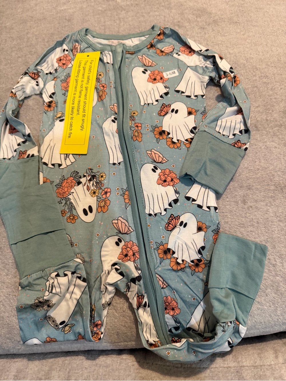 Baby Ghost Floral Footed One-Piece in Teal